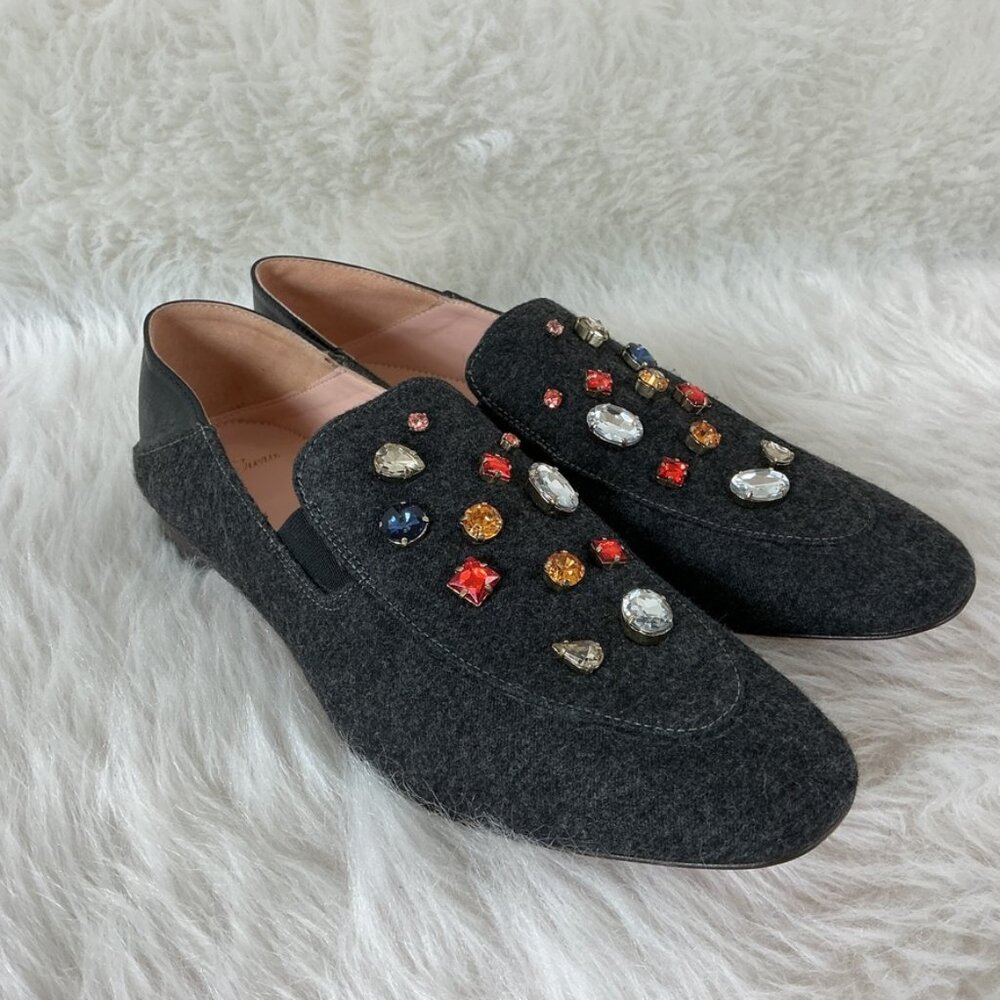 J. Crew Gray Janie Jewel Convertible Smoking Slippers Loafers Mules 9.5